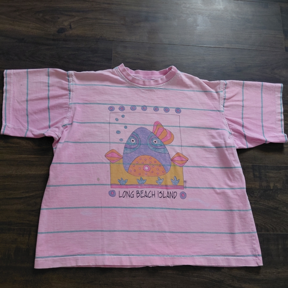 Vintage 1991 Fresh Produce T Shirt - Size M - Pink - Cool Fish Graphic - Tee